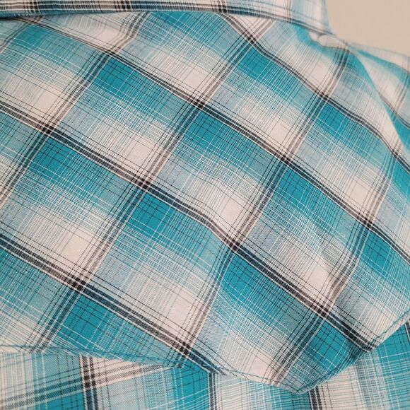 Wrangler size 4XL snap button front shirt top plaid blue pockets collar - Picture 7 of 12